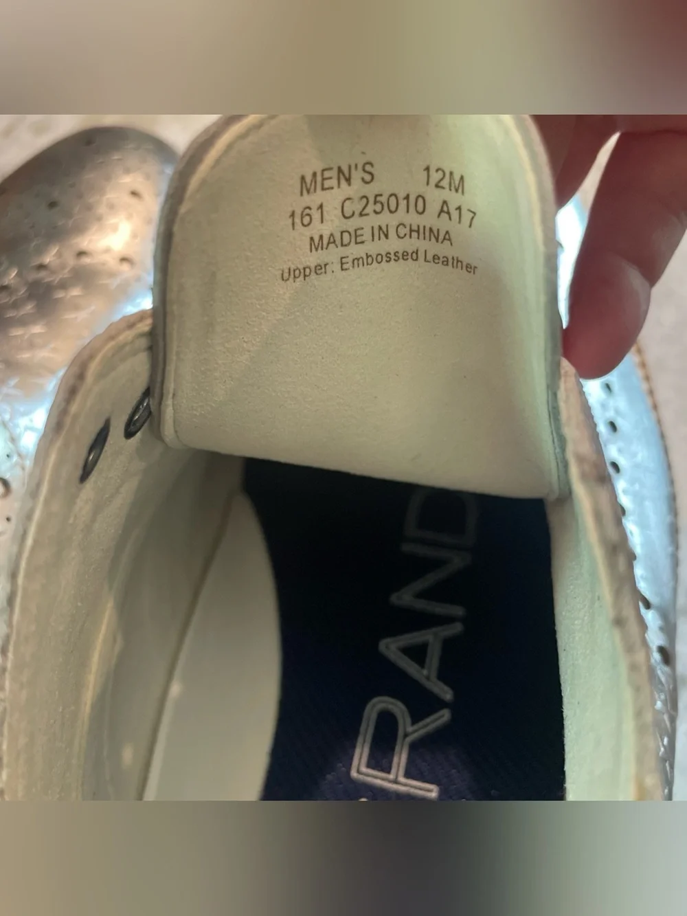 RARE Cole Haan Men's Zerogrand Wingtip Silver Metallic Star Shoes 12m No Laces